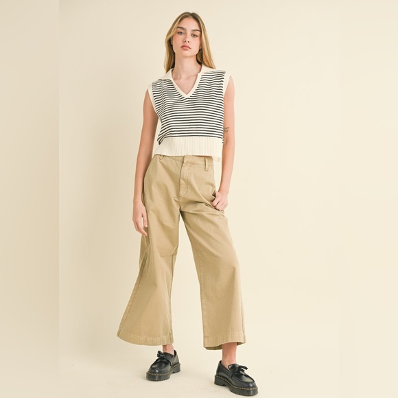 V-NECK STRIPE COLLARED KNIT TOP - Picture 6 of 6